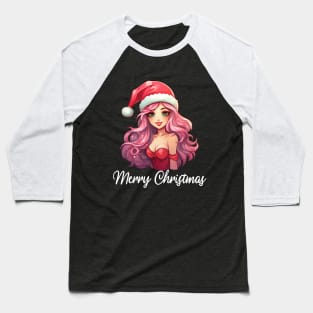 Pink Haired Girl - Merry Christmas (Black Lettering) Baseball T-Shirt